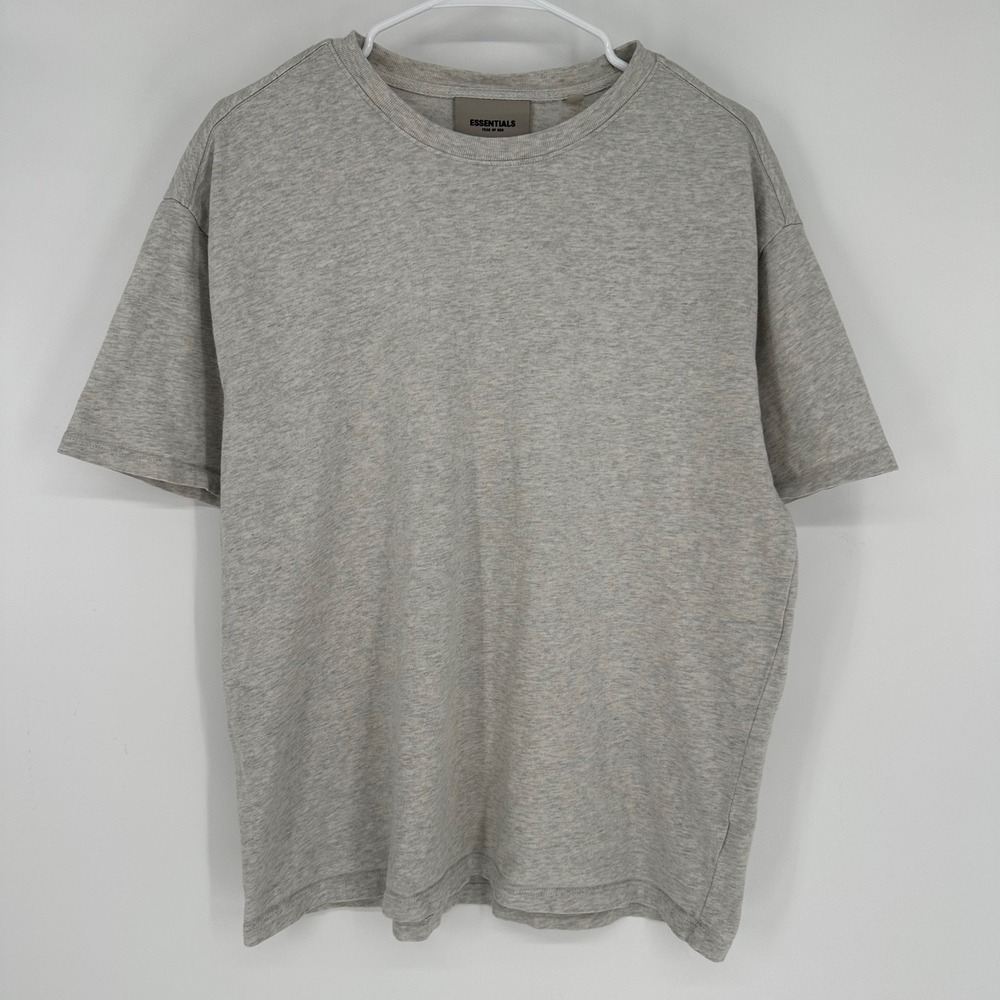 Fear of God Essentials T-Shirt Mens Small Heather Grey Back Logo Short Sleeve